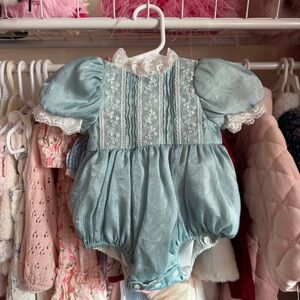 Elegant Baby Blue Lace Romper 6m